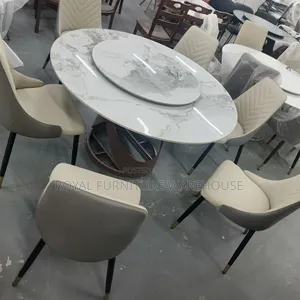 Nordic Glam Round Marble Dining Table With a Lazy Susan. (T002-F15)
