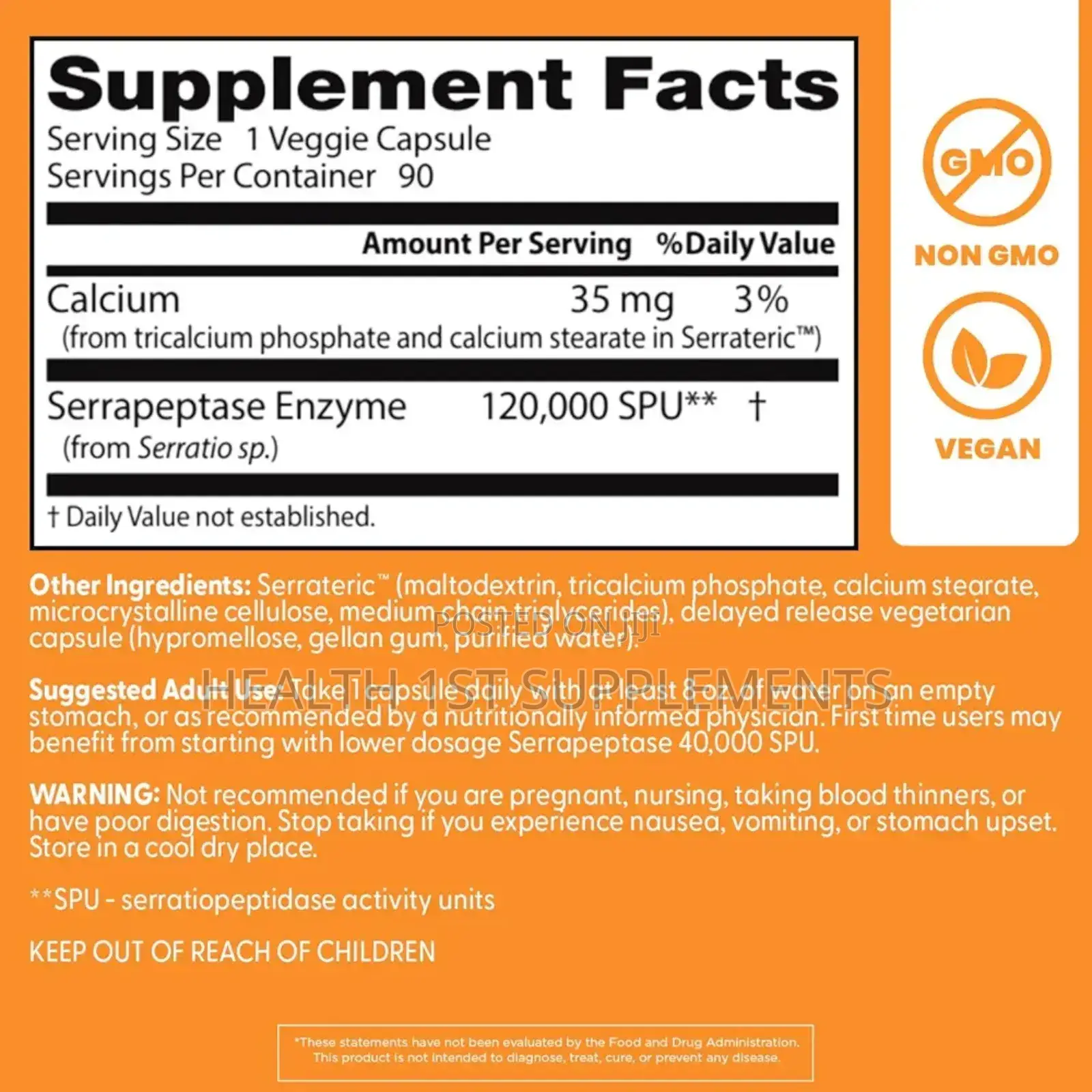High Potency Serrapeptase, Sinus Health, 120,000 Spu Per Cap, 90 Vcaps