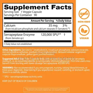 High Potency Serrapeptase, Sinus Health, 120,000 Spu Per Cap, 90 Vcaps