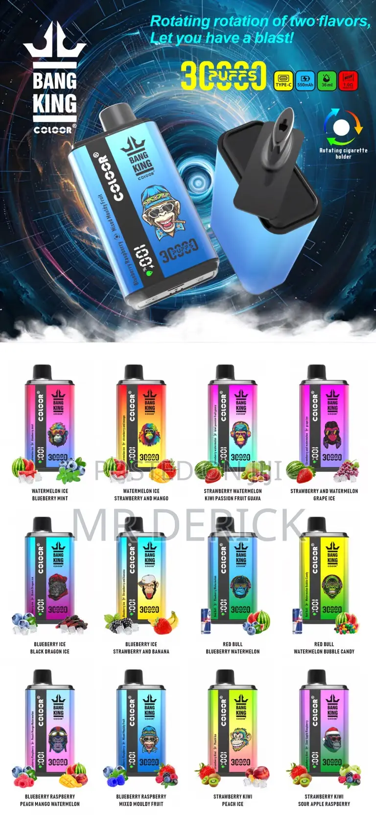 Bang King 30000 Puffs Disposable Vape, Rotating of 2 Different Flavors
