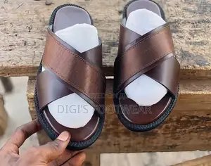 Dark Brown Layered Cross Leather Slippers