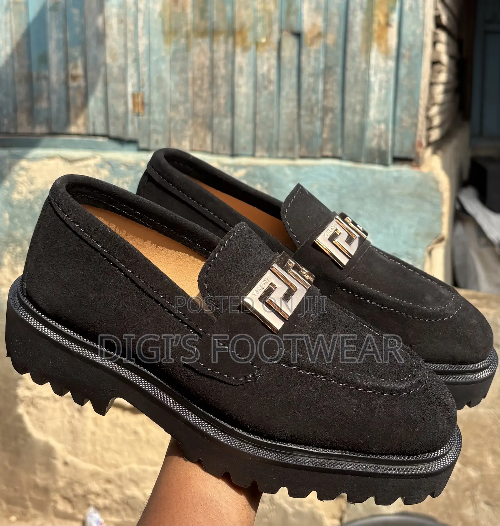 Black Heavy Suede Shoe With Versace Crown