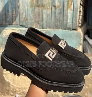 Black Heavy Suede Shoe With Versace Crown