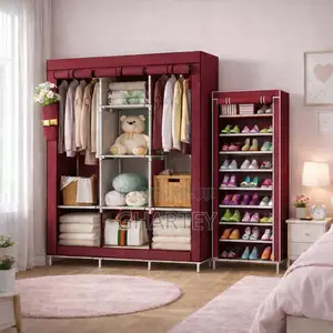 Wine Fabric 3 in 1 Wardrobe 10 Layers Shoe Rack Available as Seen