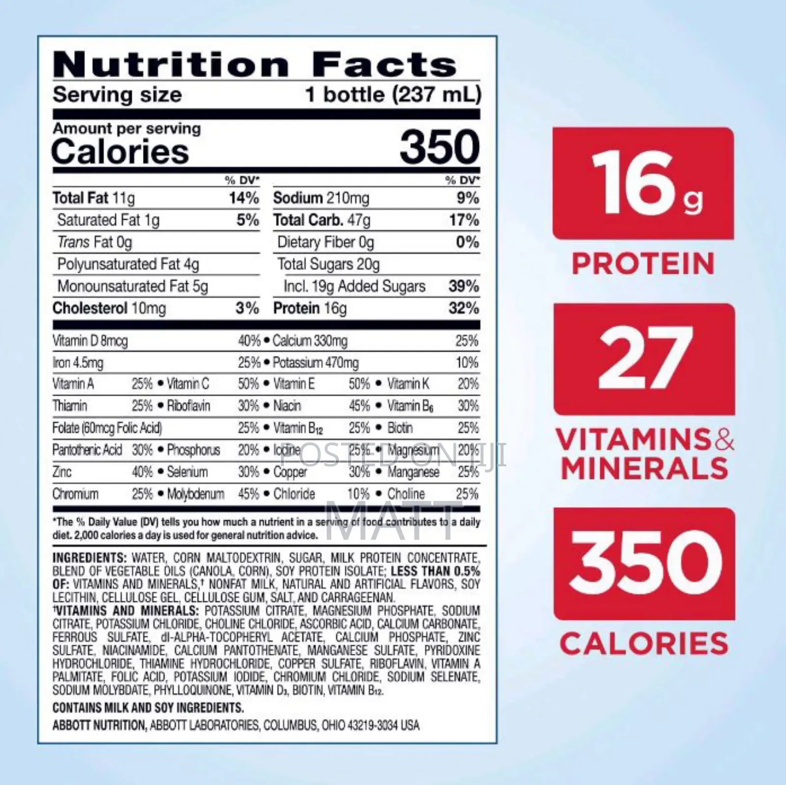 Ensure Plus Vanilla Nutrition Shake, High Protein.