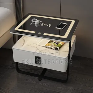 Modern Bedside Table With Password, Smart Side Table With Charger