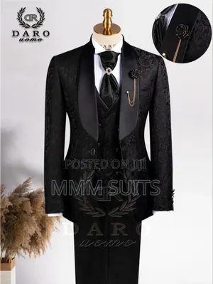 Classic Turkish 3-Piece Daro Designer Tuxedo Men's Suit in Black