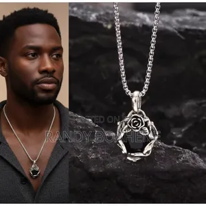 Black Stone Rose Pendant Necklace