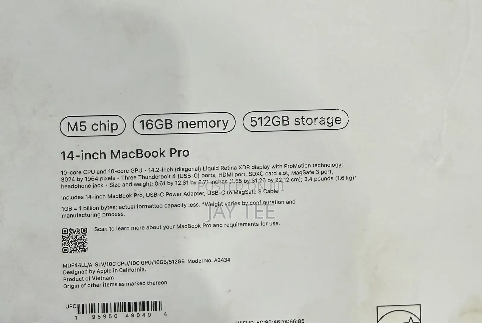 New Laptop Apple Macbook Pro 2025 M5 14-Inch 16GB Apple M5 SSD 512GB