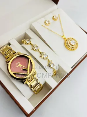 Fendi Gold Watch Necklace Bracelet Earrings Valentine Gift Set Package