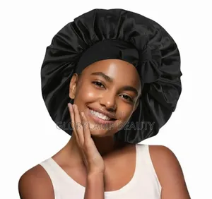 Premium Silk Satin Sleep Bonnet – Black – Hair Protection Night Cap