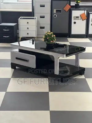 Modern High-Gloss Black Centre Table With Drawers