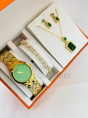 Gucci Gold-Toned Watch Bracelet Earrings Necklace Valentine Gift Set