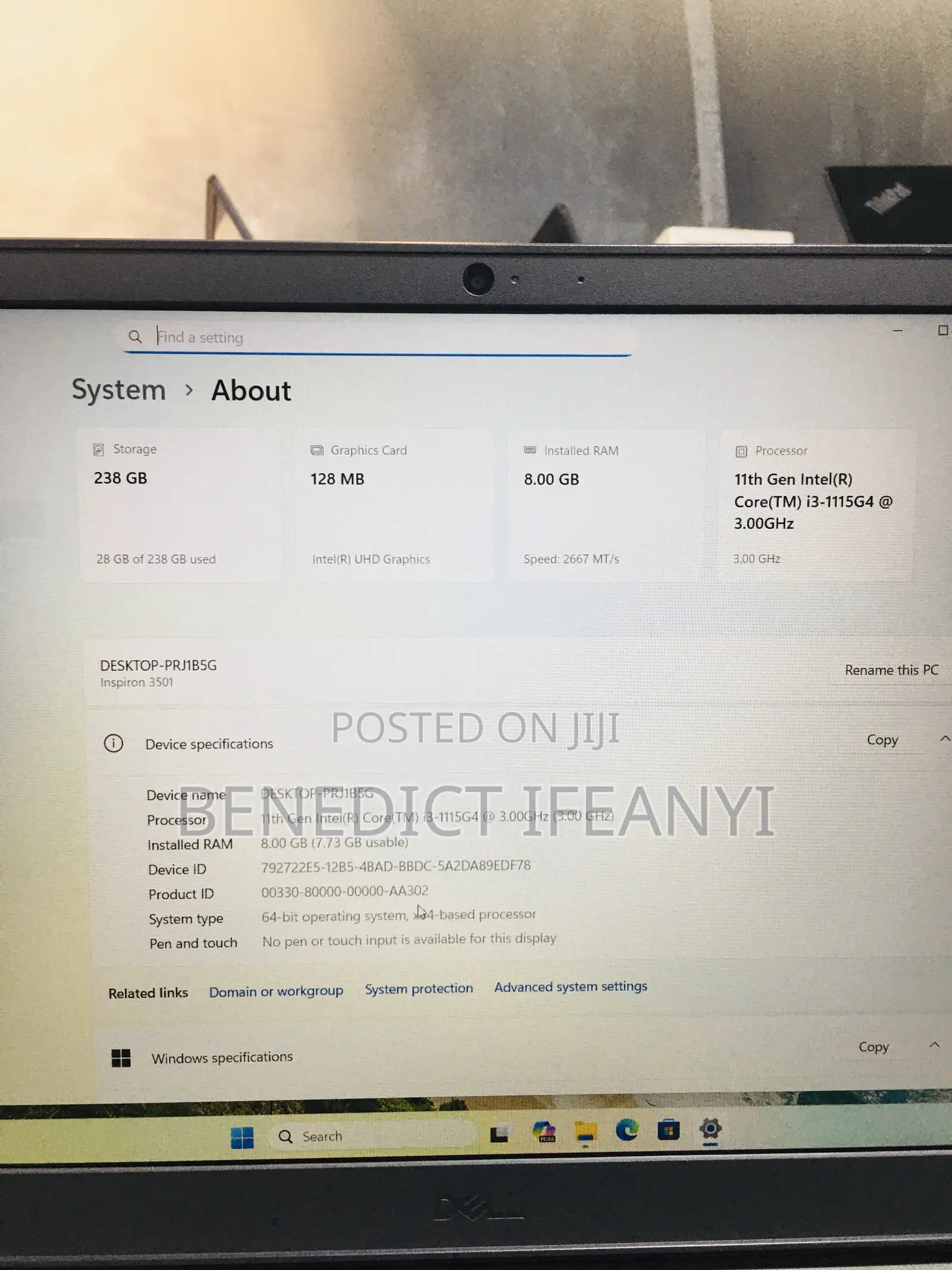 Laptop Dell Inspiron 15 3000 8GB Intel Core I3 SSD 256GB