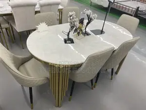 Glossy Marble Dining Table With Six Chairs