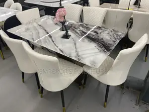 Glossy Marble Top Six Seater Dining Set