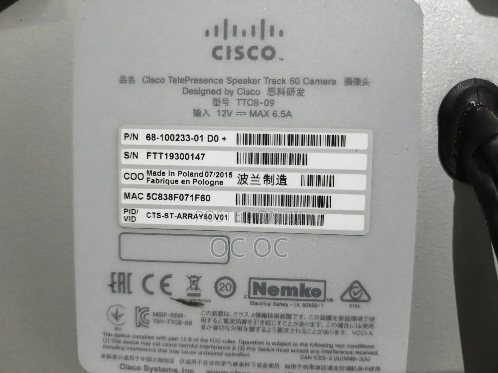 Cisco Telepresence 60 Cameras And Codec Sx80