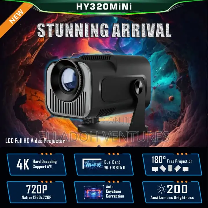 Hy320 Mini Projector Tv Box + Projector Screen (Free Netflix Movies)