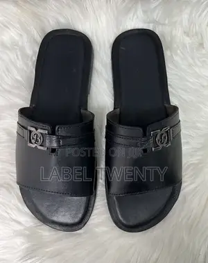Black Leather Slippers