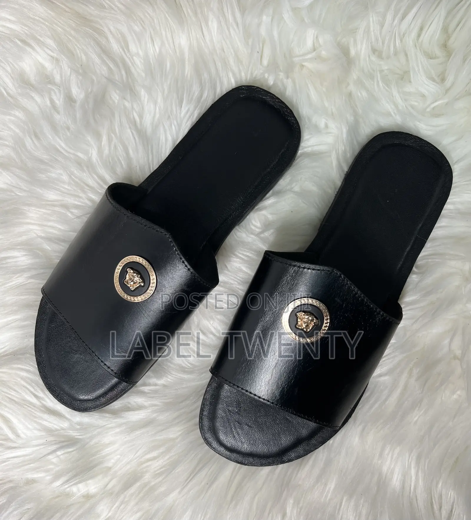 Black Leather Slippers