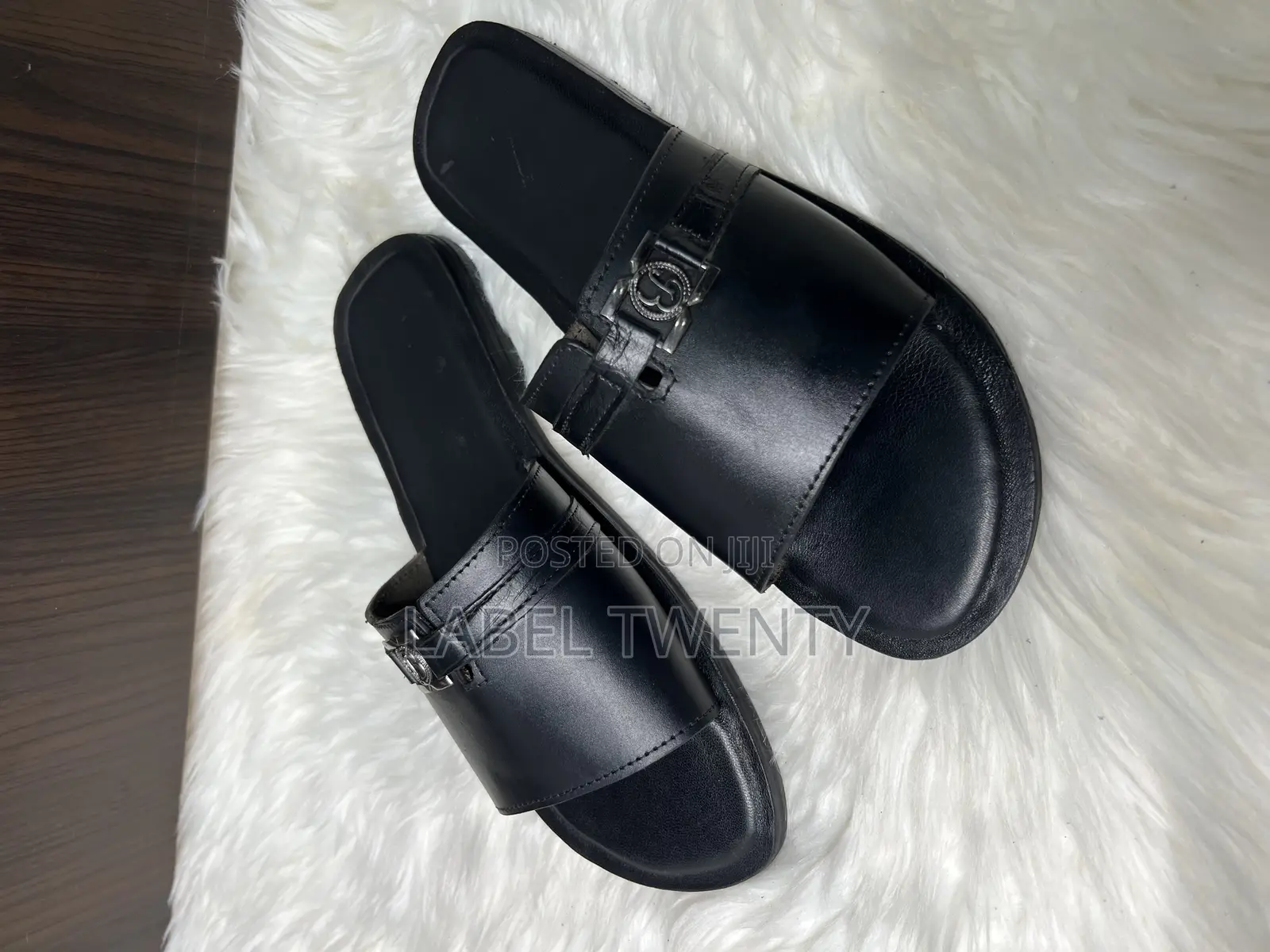 Black Leather Slippers