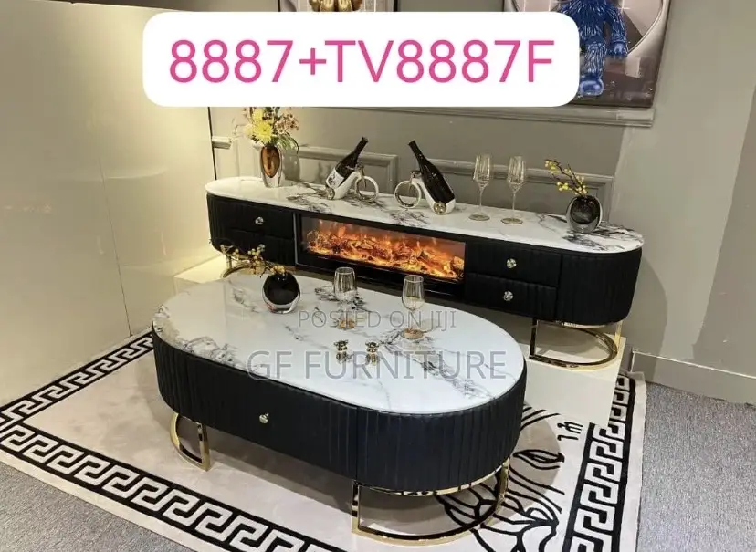 Modern Faux Marble Tv Stand Coffee Table Set