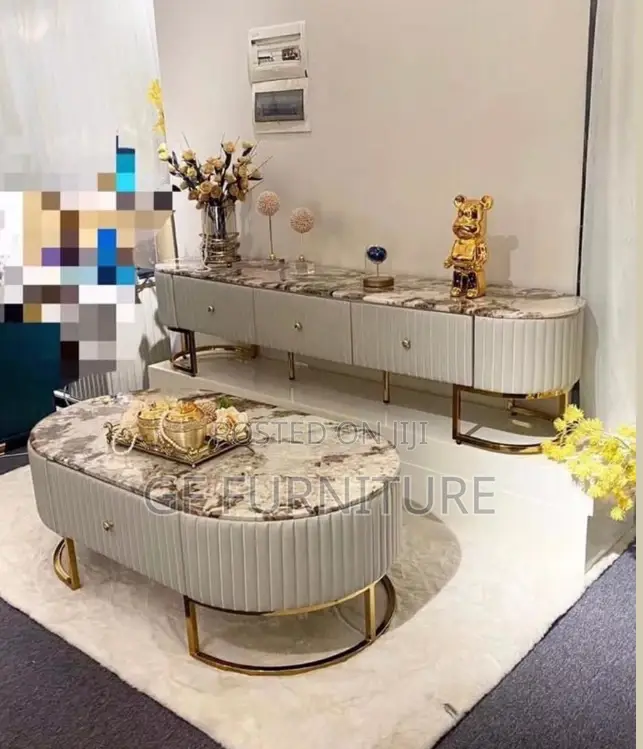 Modern Faux Marble Tv Stand Coffee Table Set