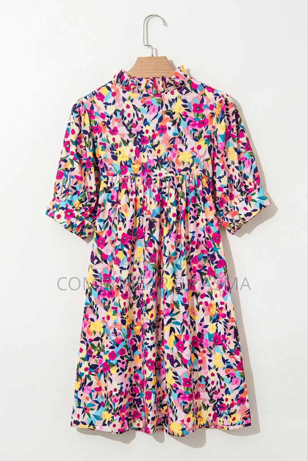 Mini Dress Floral Pink Puff Sleeve Rose