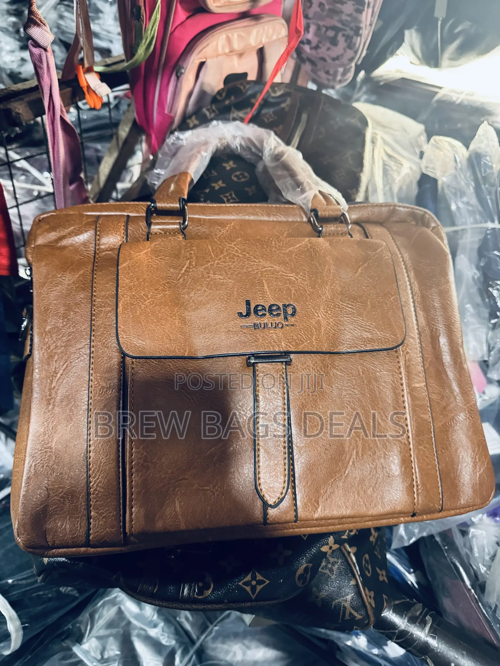 Pure Leather Jeep Unisex 16 Inches Laptop Bag With Shoulder Strap.