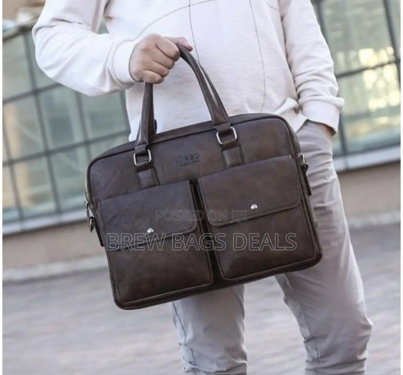 Genuine Pure Leather Unisex Jeep Laptop Bag With Shoulder Strap.