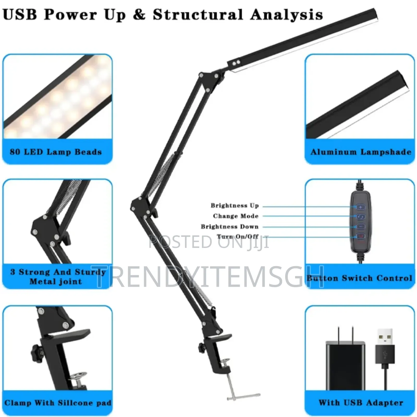 Dimmable Eye Care Clip On Desk Study Led Table Lamp