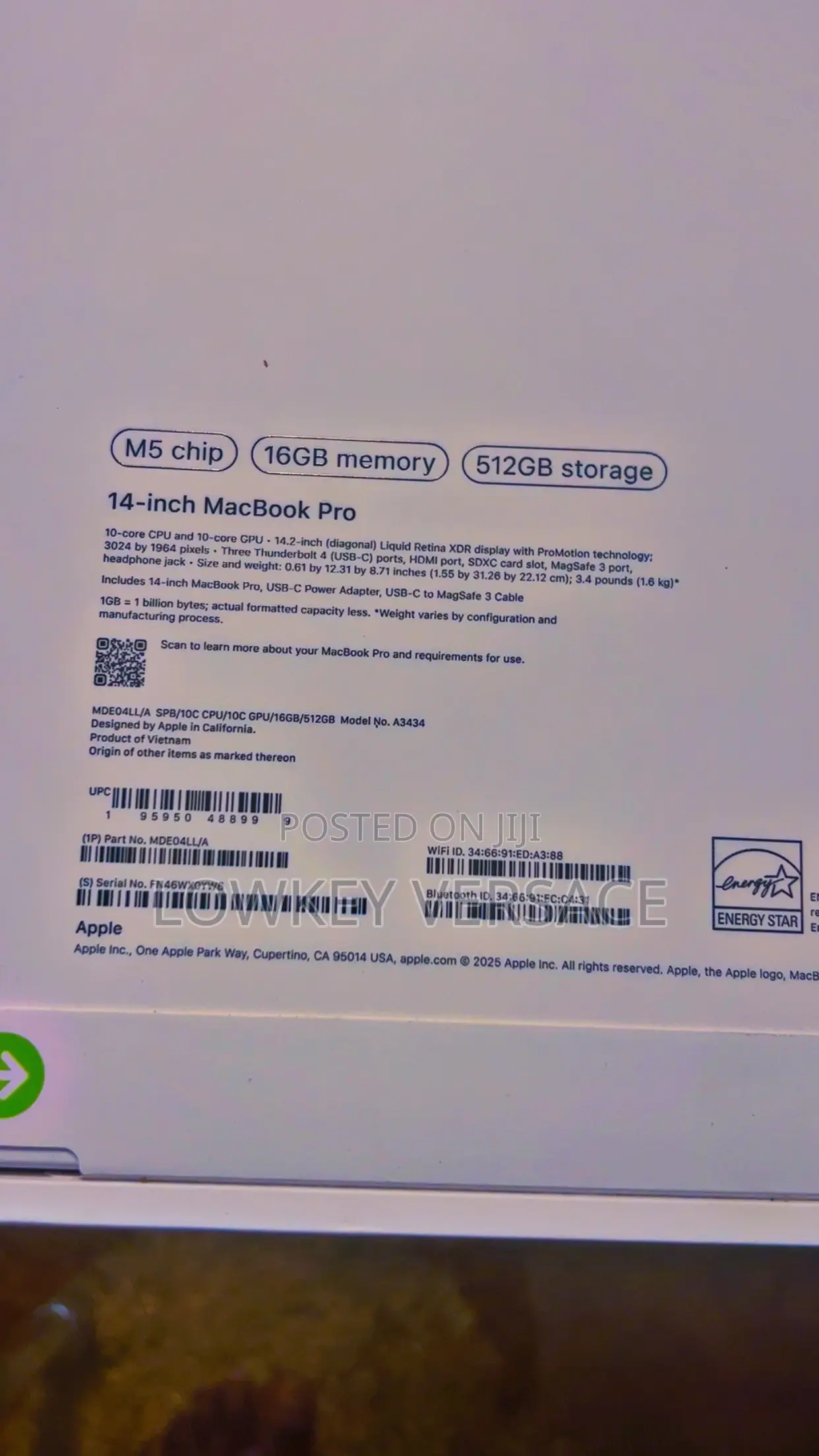 New Laptop Apple Macbook Pro 2025 M5 14-Inch 16GB SSD 512GB