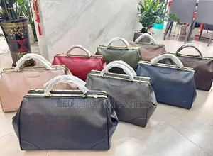 Black Textured Leather Frame Travel Bag