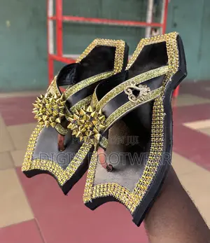 Royal Gold and Black Ahenema/ Chawchaw Slippers