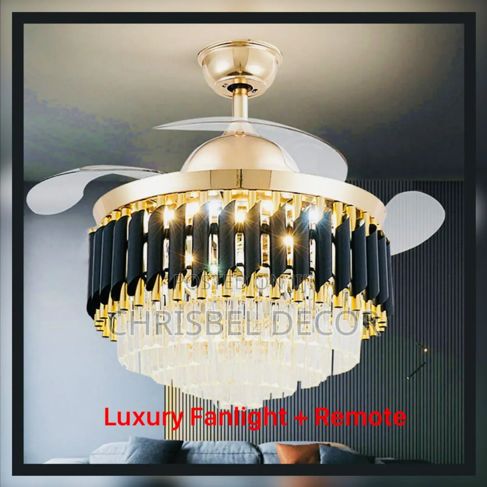 Luxury Crystal Ceiling Fanlight With Bluetooth + Remote
