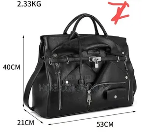 Quality Black Leather Travel Duffel Bag