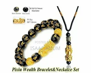 Feng Shui Black Obsidian Wealth Lucky Bracelet Necklace Set