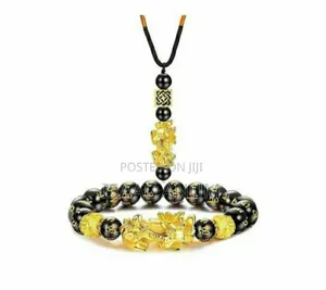 Feng Shui Black Obsidian Wealth Lucky Bracelet Necklace Set