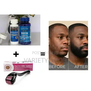 Beard and Hairline Regrowth Pack - Biotin + Kirkland +Roller