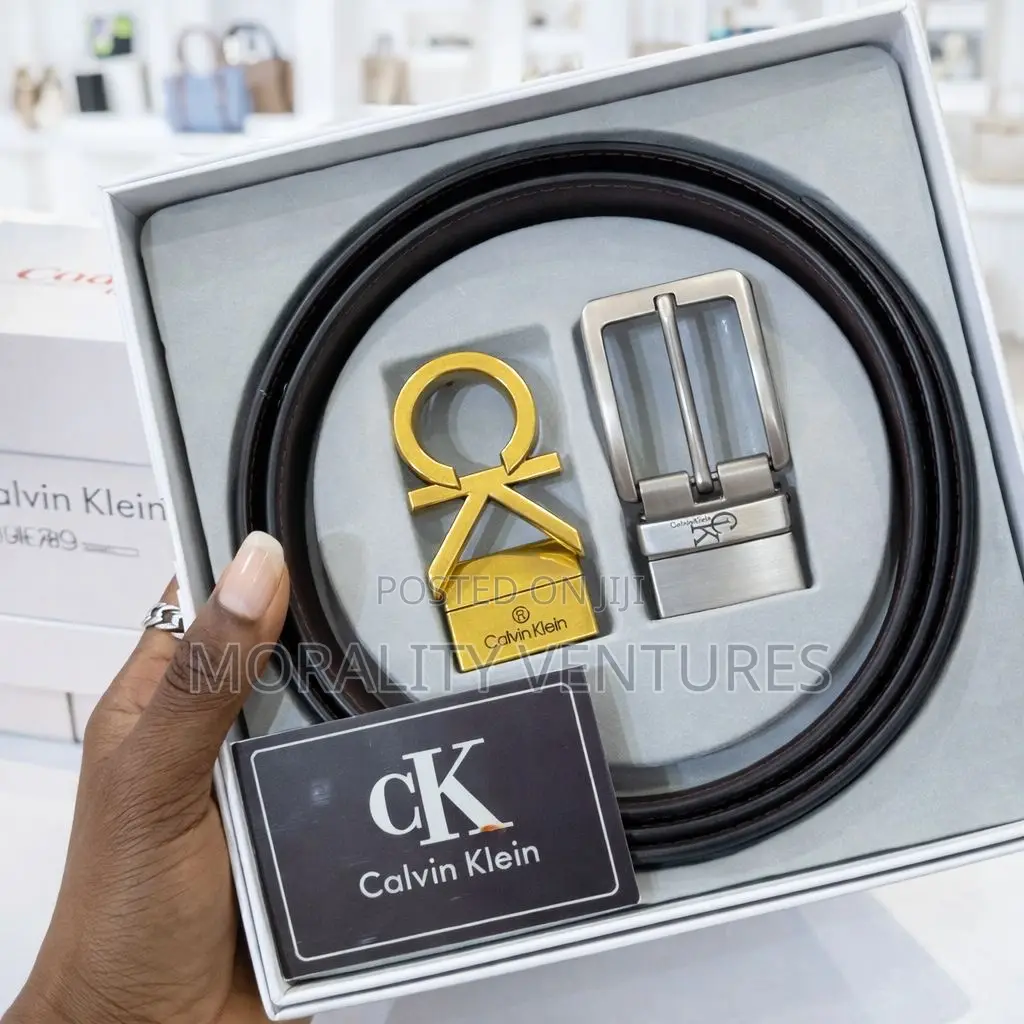 Calvin Klein Leather Belt With Multiple Buckles