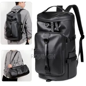 Multi-Functional Leather Travel Backpack With Shoe Compartment - Black