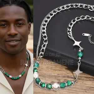 Layered Cuban Chain Necklace With Stone Beads
