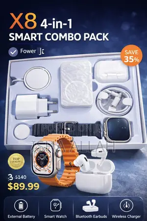 X8 Premium Smart Combo . Watch , Earbuds , Fast Charging Kit