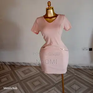 Classy Soft Pink v-Neck Bodycon Dress - Size M (Thrifted)