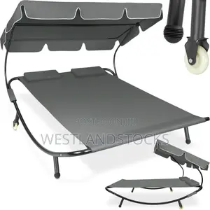 Tectake Livorno 2 Seater Black and Grey Sun Lounger With Wheels