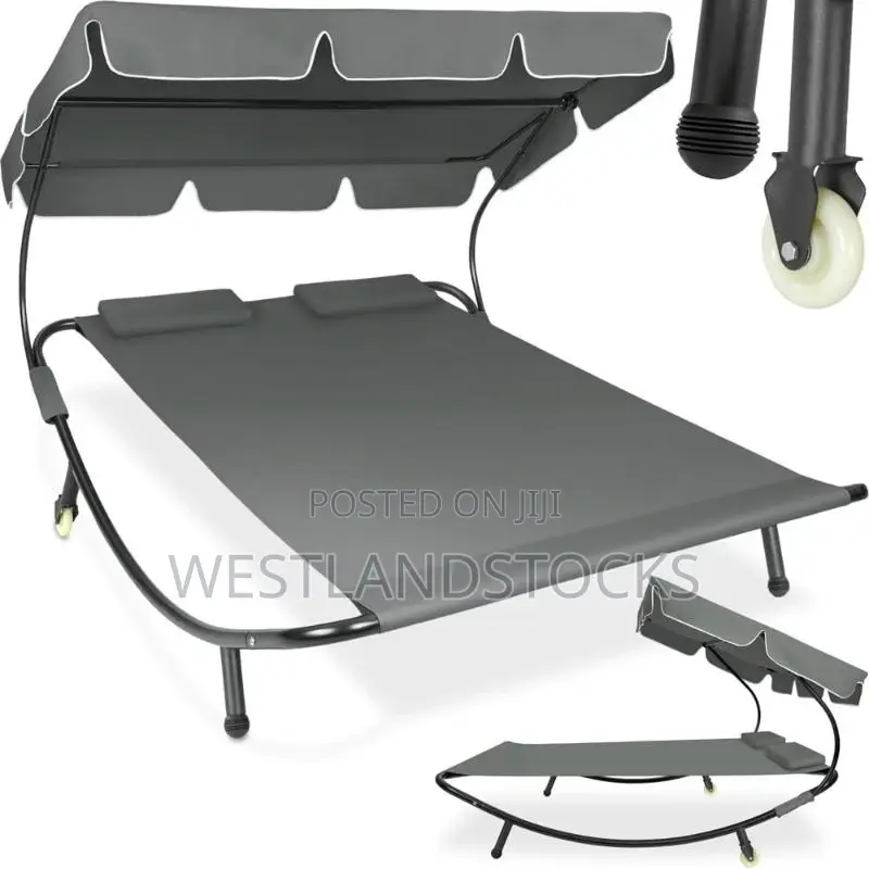 Tectake Livorno 2 Seater Black and Grey Sun Lounger With Wheels