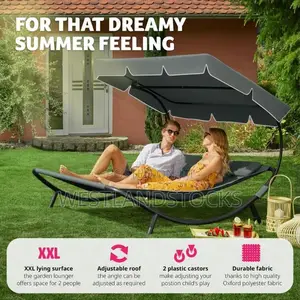 Tectake Livorno 2 Seater Black and Grey Sun Lounger With Wheels