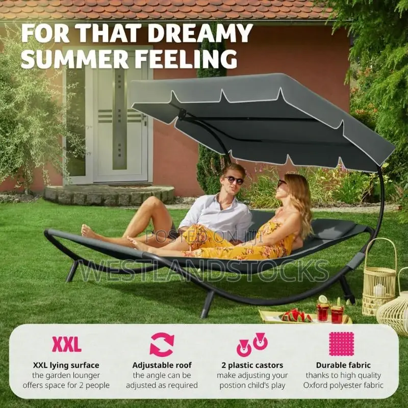 Tectake Livorno 2 Seater Black and Grey Sun Lounger With Wheels