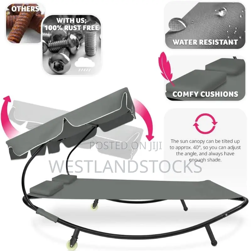 Tectake Livorno 2 Seater Black and Grey Sun Lounger With Wheels