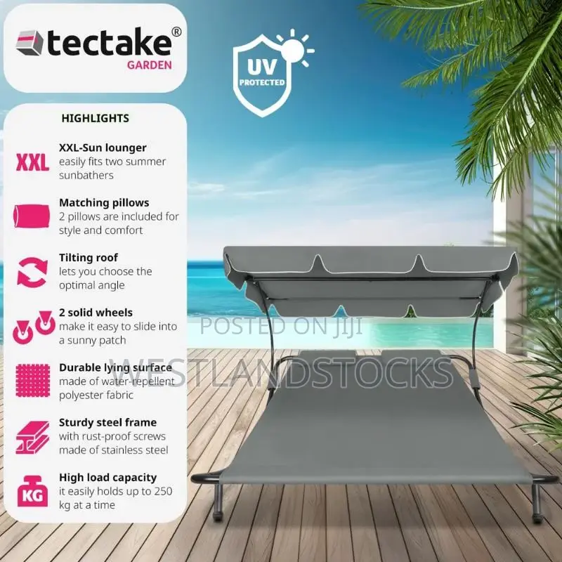 Tectake Livorno 2 Seater Black and Grey Sun Lounger With Wheels